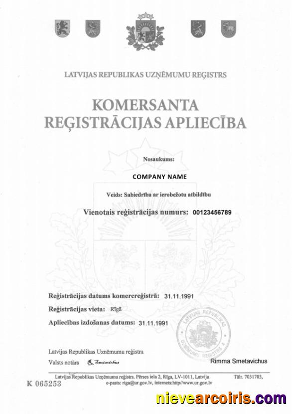 Latvia Certificate of Registration